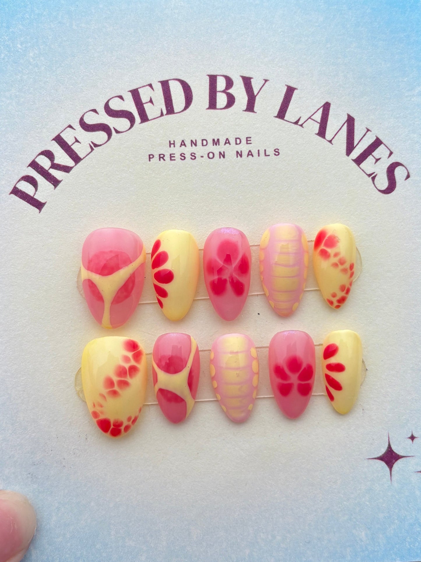 Blooming Spring Yellow, Pink Aura Press-On Nail Set