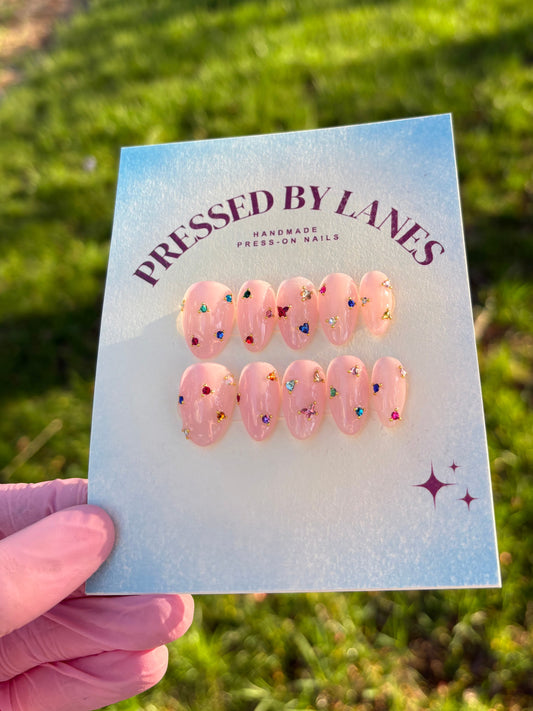 Blushing in Pink Royal Rhinestone Nails