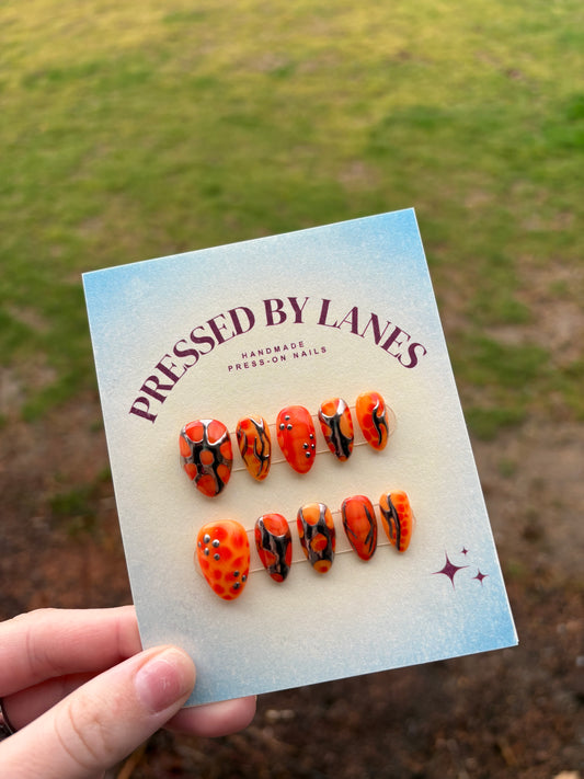 Orange Silver Chrome Blooming Gel Press-on Nails