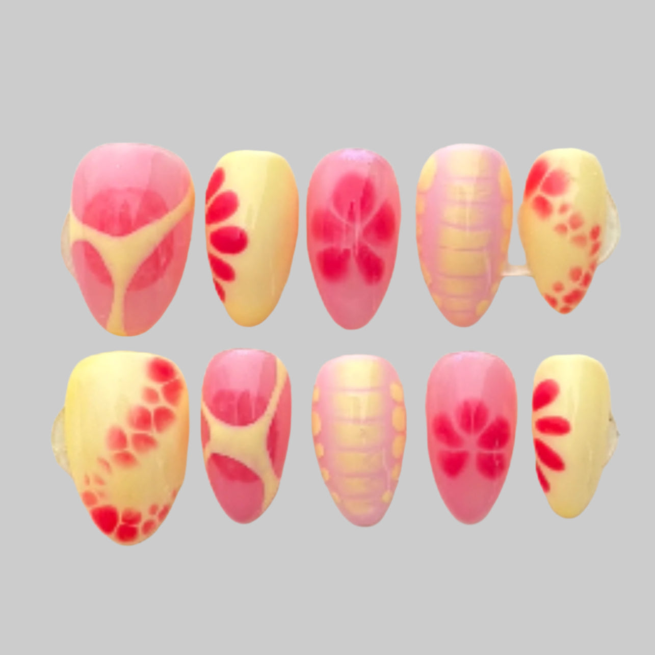 Blooming Spring Yellow, Pink Aura Press-On Nail Set